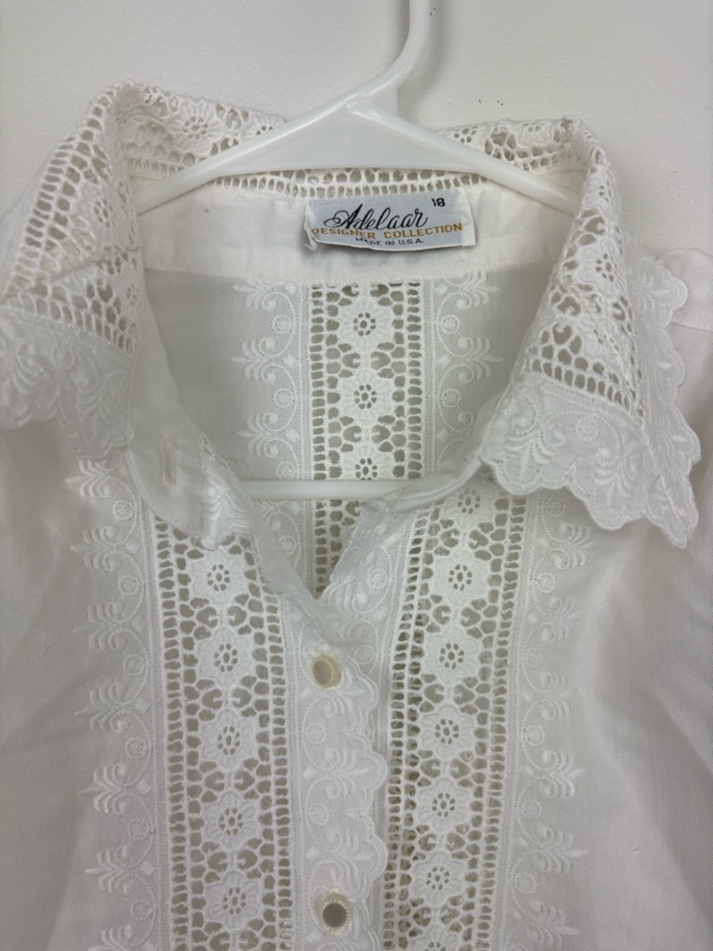 Vintage Plus Size White Lace Trim Button-Up Blouse lightweight boho Cottagecore - Picture 3 of 14